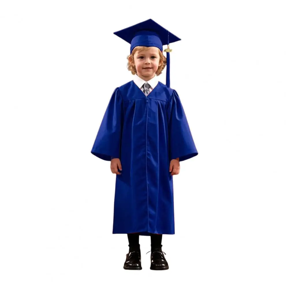 2025 Uniforme da laurea per bambini con cappello e chiusura con cerniera con nappa Abito da laurea elementare Abiti da festa di laurea per bambini