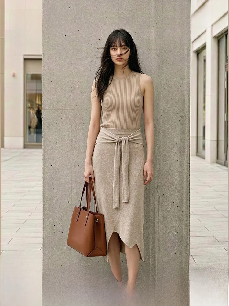 

Женская вязаная юбка миди H&M, новая весенняя коллекция, свободный крой, асимметричный дизайн, модель 000043, из смесового хлопка