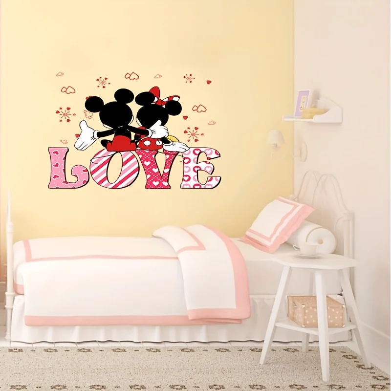 1 ملصق حائط ديزني ميكي وميني تحت عنوان عيد الحب - ميكي وميني بنمط قلب يتميز بحروف الحب - مناسب للزجاج والجدران والثلاجات والمرايا وتزيين الغرفة وتصميم المرح #6