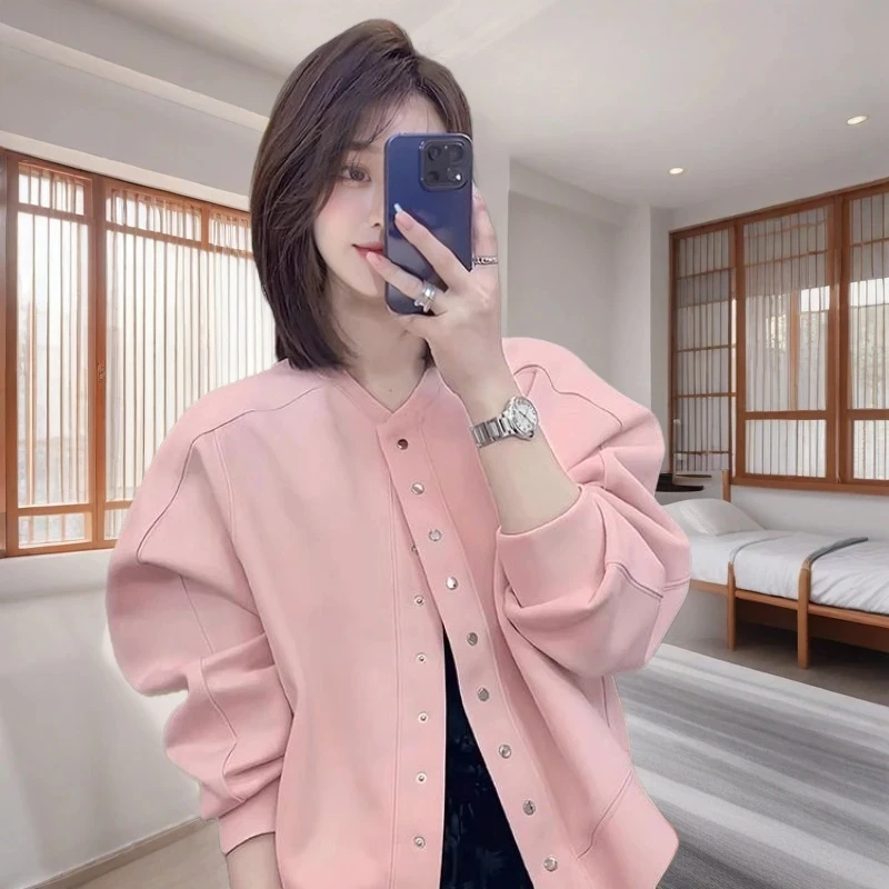 2025 New Cardigan Baseball Jacket For Women Fashion Casual Cotton Sweatshirts Ladies Spring Korean Loose Wild Long Sleeve Coat