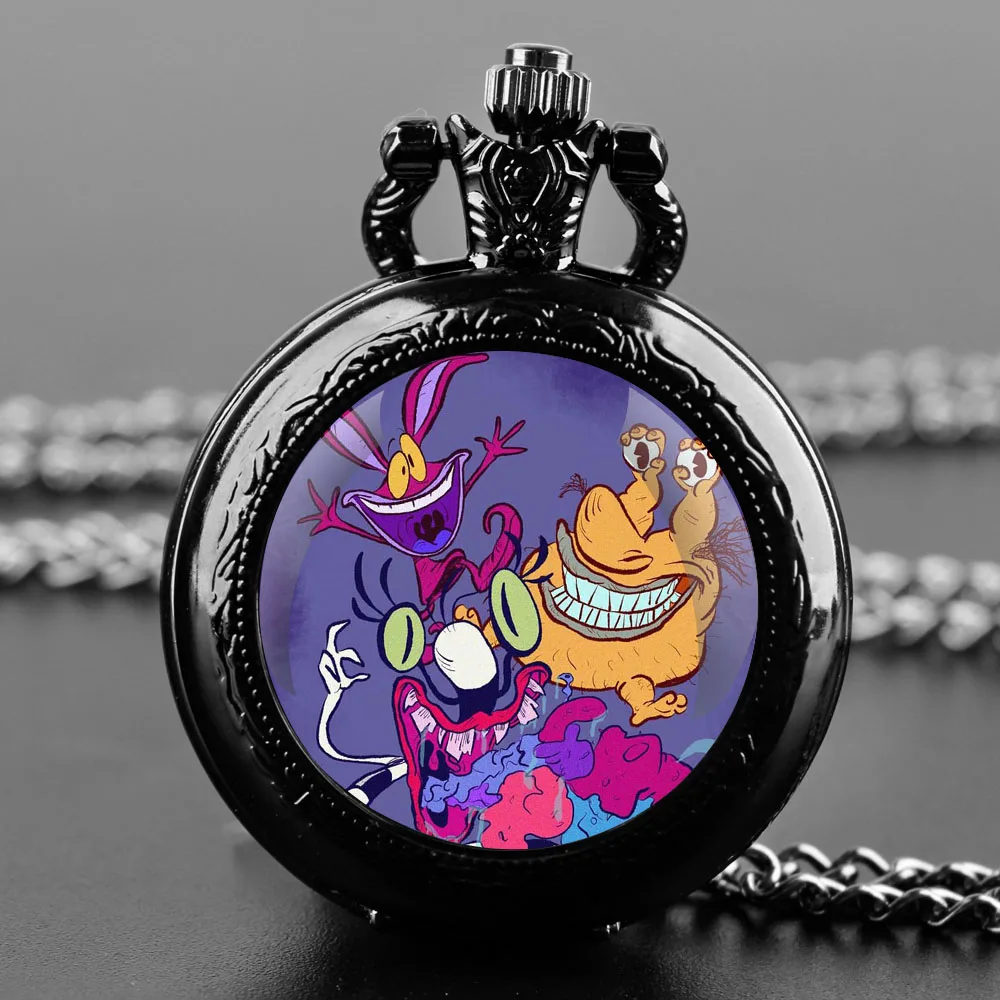 Cartoon Glass Dome Quartz Pocket Watch Arabic Numeral Dial Necklace Pendant Clock for Men Women Kids