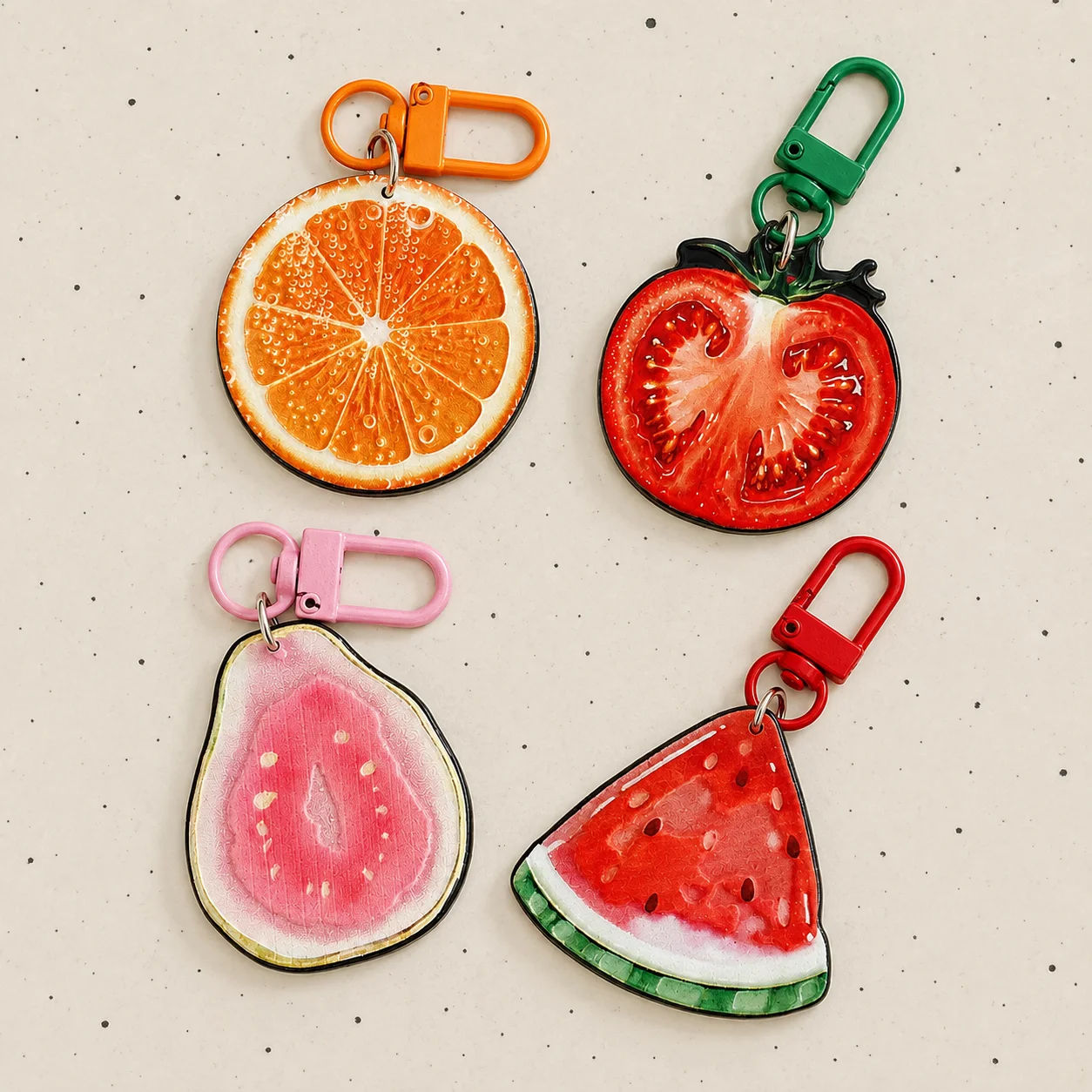 4Pcs Fruit Slice Keychain Set Cute Watermelon Orange Tomato Guava Bag Charms Colorful Key Rings for Backpack Purse Accessories