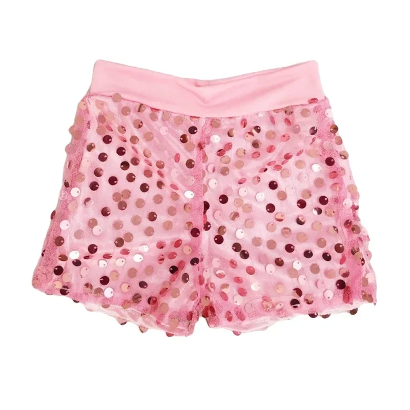 Pantaloncini elastici a vita alta per bambini pantaloncini da ballo Hip Hop con paillettes per ragazze pantaloncini da palcoscenico per bambini vestiti lucidi Sparkle Jazz