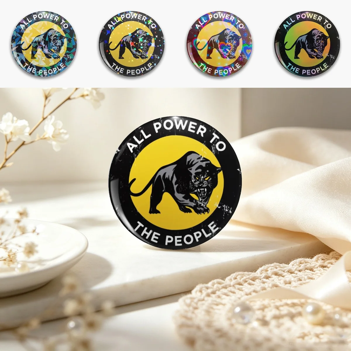 All power to the people Pin Holographic Star Heart Pin Brooches Laminated Button Fashion Accessory