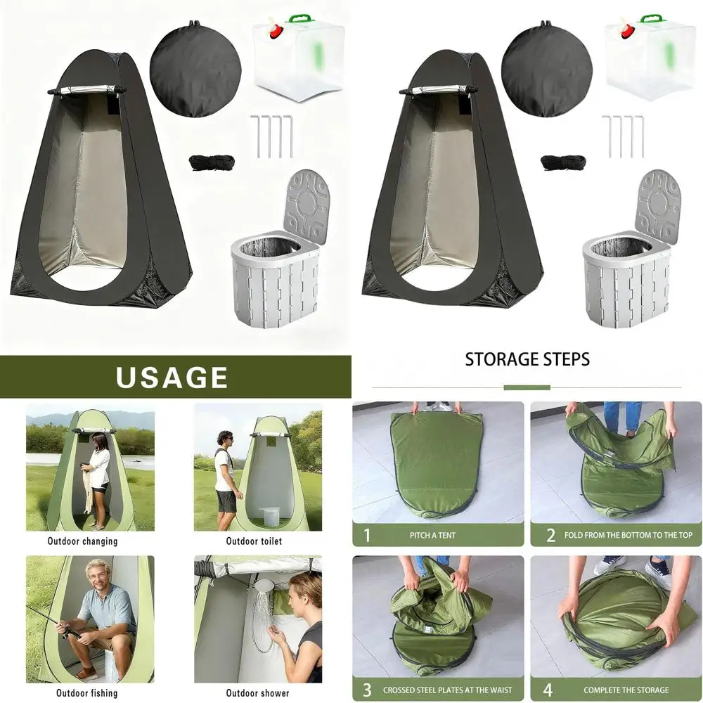 

Компактная выдвижная палатка для выживания 13 с портативным унитазом, контейнером для воды емкостью 5,3 галлона и душем на открытом воздухе — идеально подходит для кемпинга и трейлера