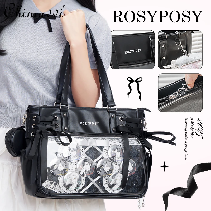 Original Japanese Sweet Single Shoulder Bag 2025 New Student Cute Large Capacity Ribbon Versatile Girl Lady Handbag