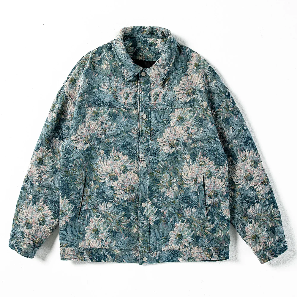 

Men Chrysanthemum Painting Jacket Fashion Flower Jacquard Woven Coat Loose Outerwear