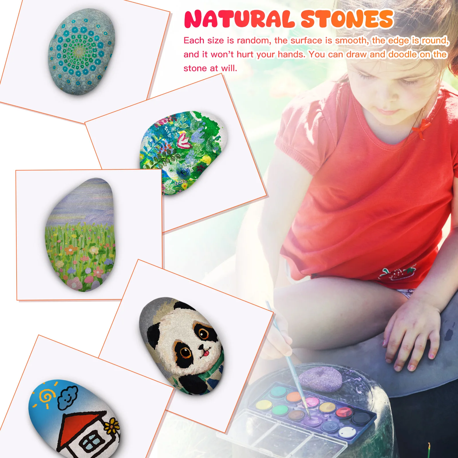 20개 부드러운 천연석 DIY 강돌 공예석 그림용 돌 자갈 미술용품 어린이 창의력 그림용