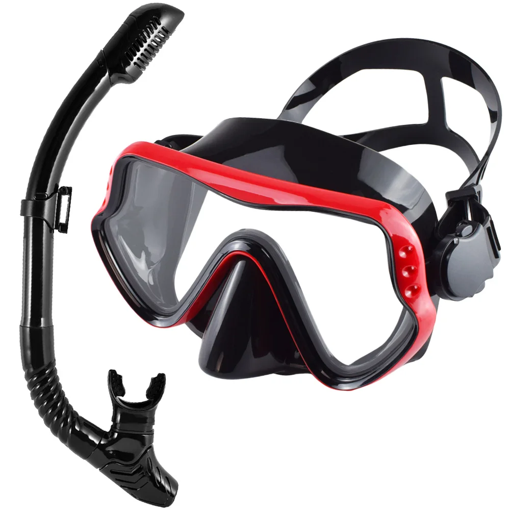 Dry Snorkel Set Diving Mask For Adults Tempered Glass Professional Panoramic Snorkeling Gear Swimming Training Snorkel Kit