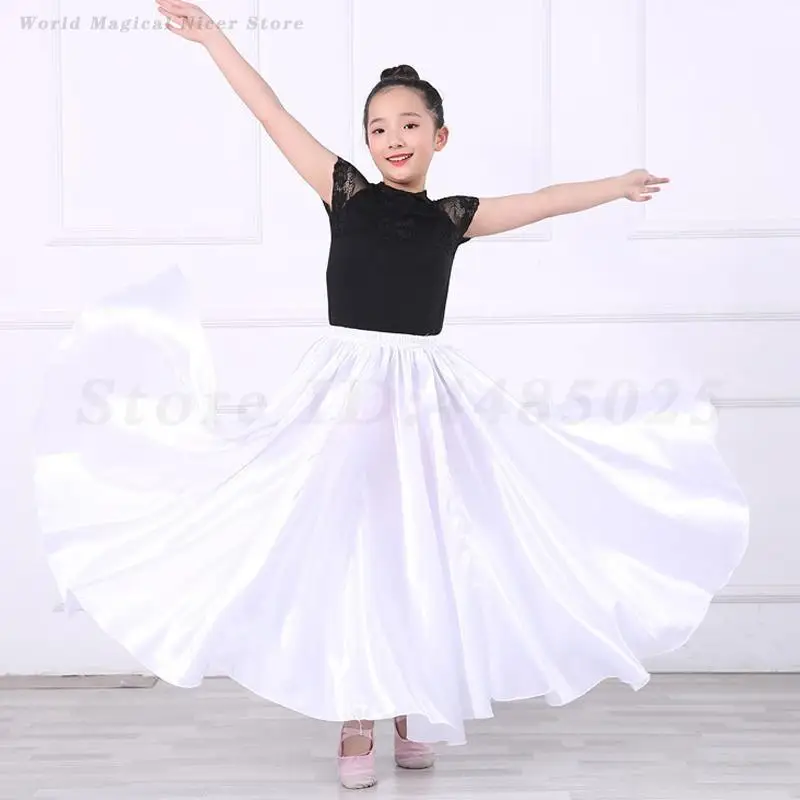 Falda larga de danza del vientre para niños, disfraz de actuación de baile para Festival, falda de práctica de Flamenco para niñas, vestido de baile español