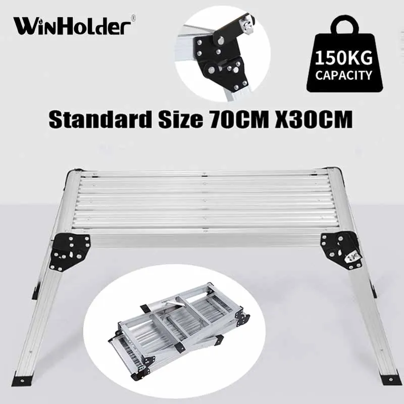 Winholder Heavy Duty 150kg Non-Slip Folded Aluminium Hop Up Step Ladder Folding Stool Work Bench Platform 700MM Safety EN131