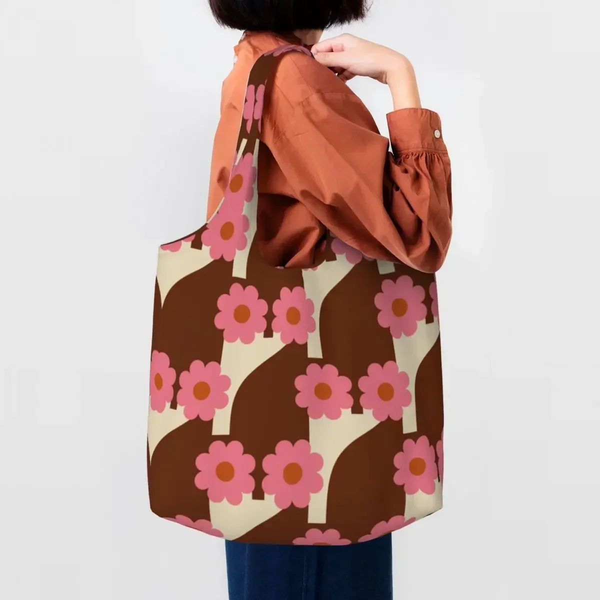 Custom Seven Owls Orla Kiely Groceries Shopping Bag Printing Canvas Shopper Tote Shoulder Bags Large Capacity Washable Handbag