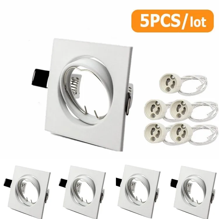 5pcs Square LED Recessed Ceiling Downlight Mounting Frame GU10/MR16 Halogen Lamp Holder Base Spot Lighting Fitting Fixture