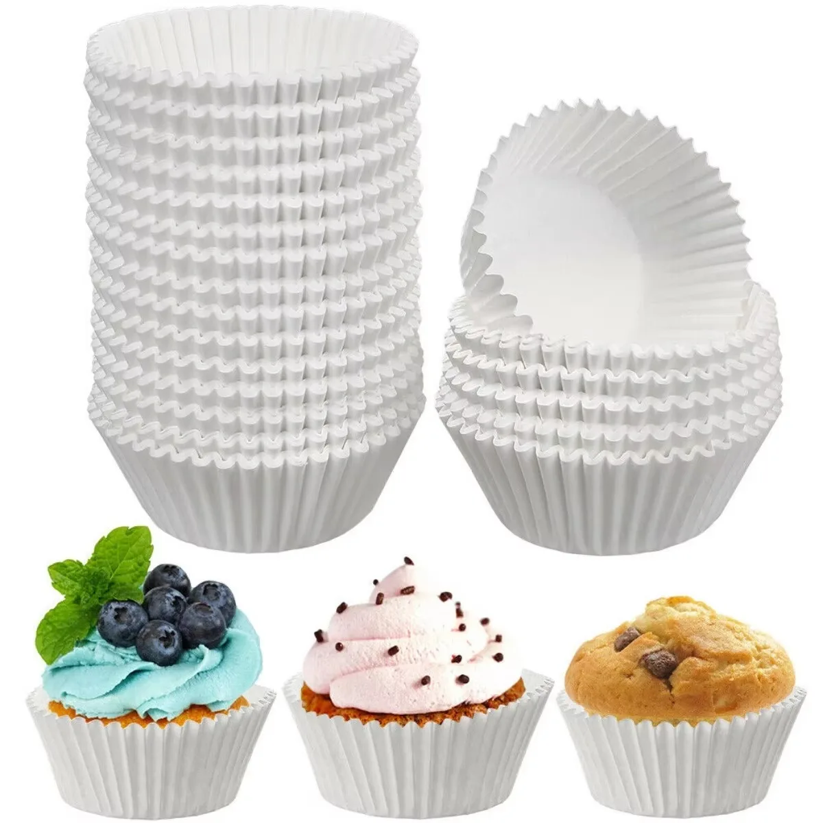 100 Pcs Non Stick Greaseproof Cupcake Liners Food Grade Baking Cups Microwave Safe Premium Paper Cups for Muffins Desserts