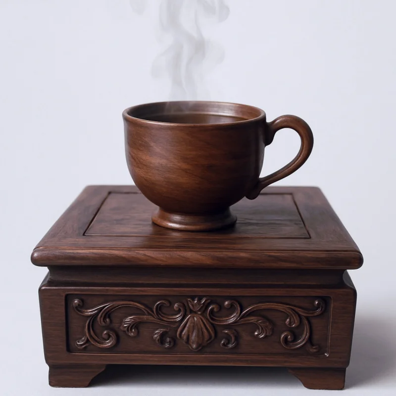 Premium Ebony Wooden Pedestal Display Stand for Figurines, Vases, Pots, Incense Burner - Home Decor Base Tea Sets Pedestal