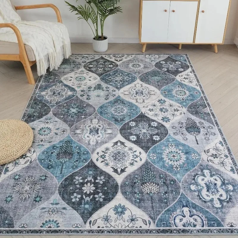 Moroccan Large Area Rug Living Room Entryway Bathroom Laundry Bedroom Kids Carpet Non-Slip Stain Resistant Washable Mat Decor