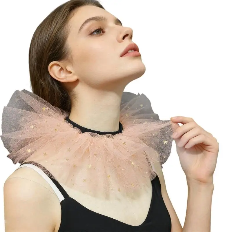 

Трехслойный сетчатый воротник 39BB для детей. Элегантная вышивка звезды и луны. Идеально подходит для сценических выступлений и