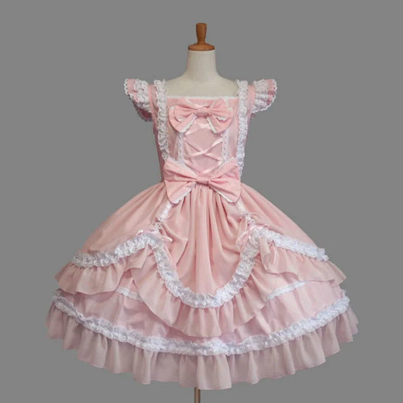 

2025 New Lolita Dress Gothic Flying Sleeve Short Skirt Pink Female Student Dress Japanese Tea Party Lolita Dress