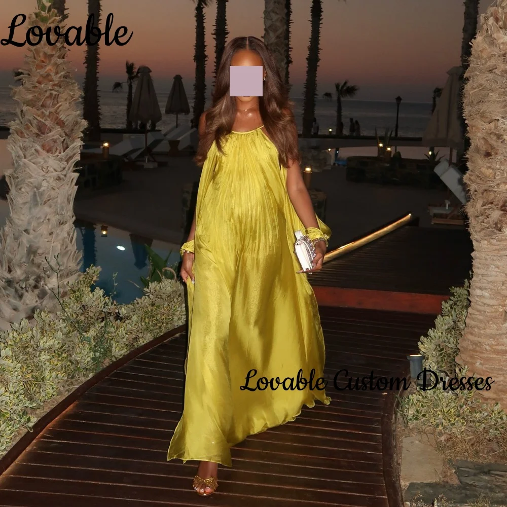 تخصيص فساتين فاخرة بلا أكمام مساء العمود مغرفة العنق فساتين أنيقة للنساء الطابق طول فساتين كشكش للمواصفات #2