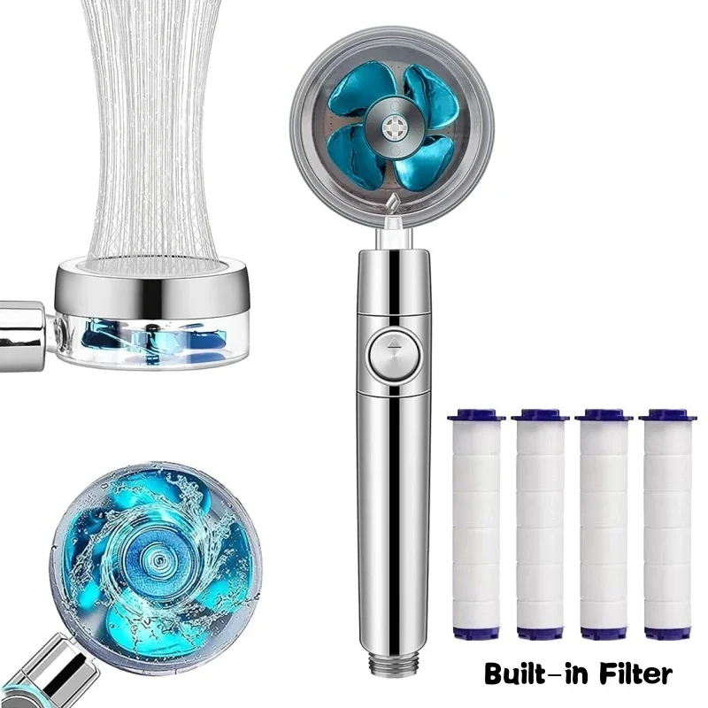 

360 Degrees Rotation Turbo Fan Shower Head High Pressure Water Saving Spray Adjustable Showerhead Filters Bathroom Accessories