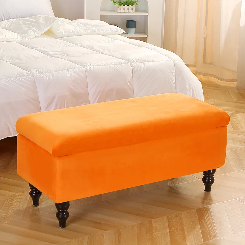 Solid Color Storage Stool Cover Elastic Velvet Bedside Ottoman Footrest Cover Rectangle Piano Seat Slipcover Furniture Protector