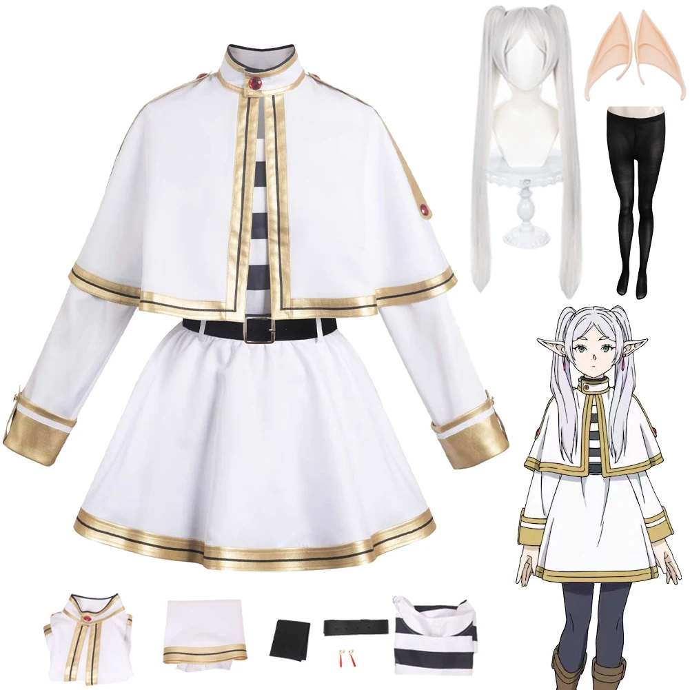 Frieren Anime Cosplay Costume pour femme adulte, manteau mouillé, écharpe, perruque, boucles d'oreilles, sousou no frieren, tenues d'Halloween, carnaval