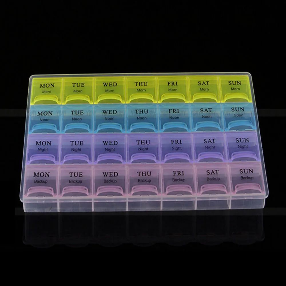 Weekly 7 Days Tablet Health Care Pill Box Holder 28 Compartments Pills Storage Box  Medicine Organizer Case