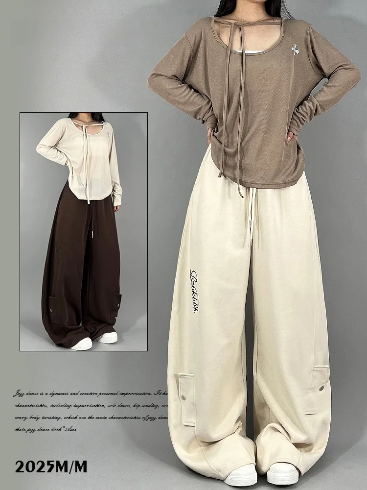 Loose Casual Pants for Women Street Dance Hip Hop Jazz Dance Loose Fit Straight Leg Cotton Trousers Comfortable Street Style