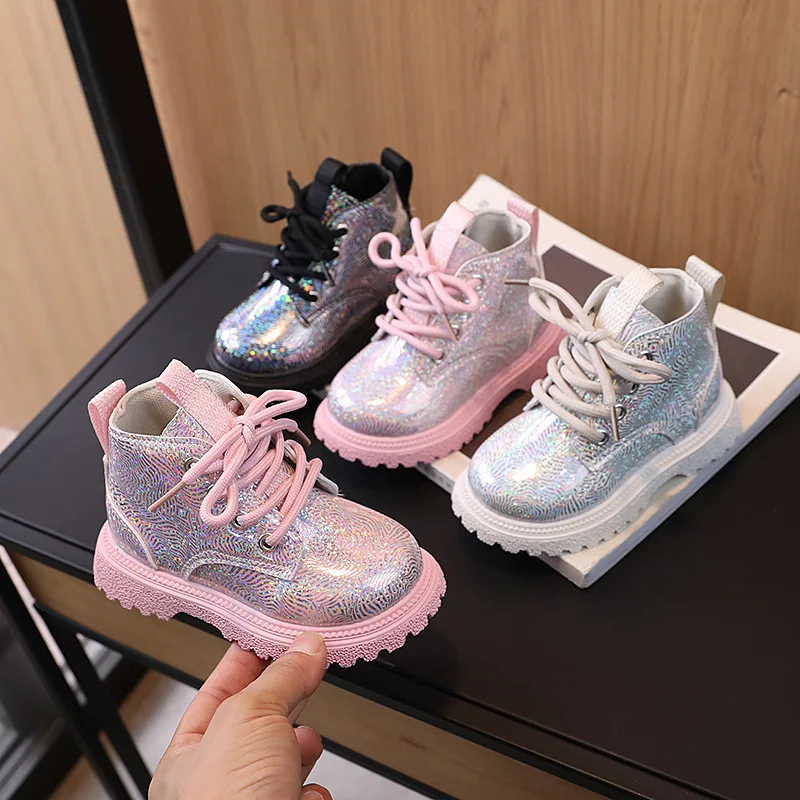 Autumn Kids Boots for Girl Solid Color Fashion Toddlers Leather Boots Children Girls Stripe Ankle Boots
