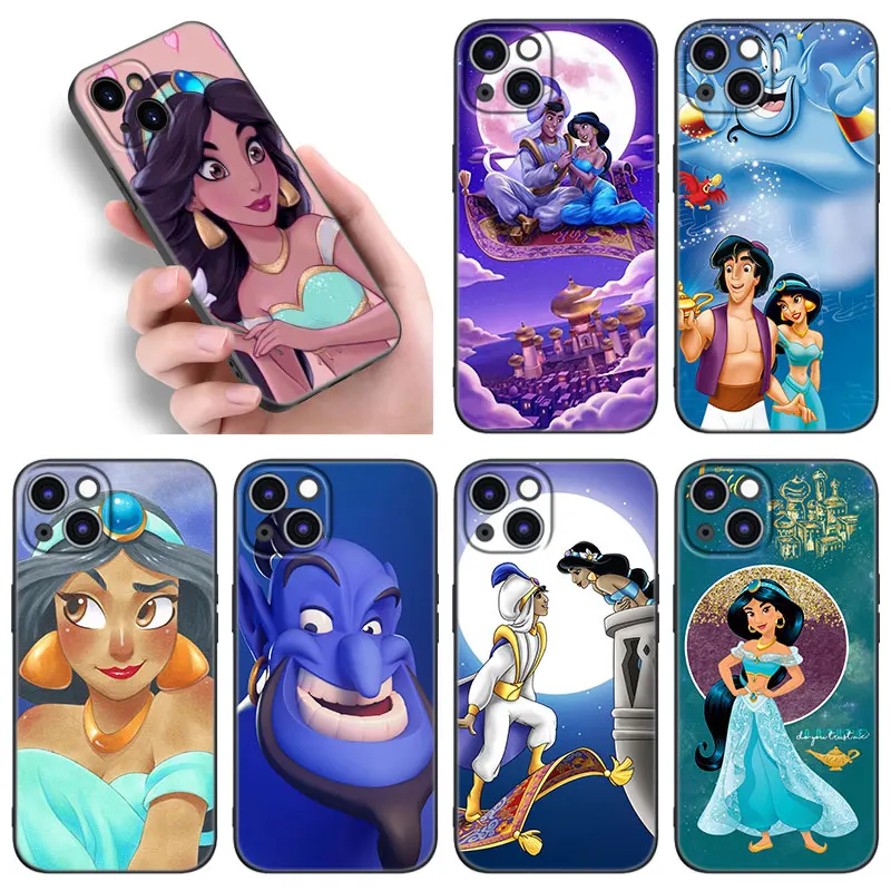 Aladdin And Princess Jasmine Phone Case For Apple iPhone 12 13 Mini 11 14 15 Pro Max 7 8 Plus X XR XS SE 2020 2022 Black Case