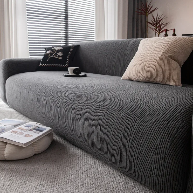 1pc Stretch Sofa Slipcover Solid Color Sofa Couch Cover Soft Non-slip Dustproof Furniture Protector for Living Room Home Decor