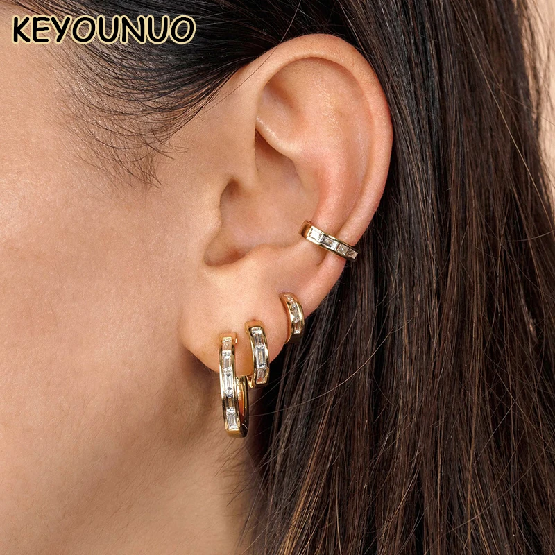 KEYOUNUO Gold Filled Heart Star Hoop Earrings For Women Snake Ear Cuffs Zircon Drop Stud Earring Fashion Party Jewelry Wholesale