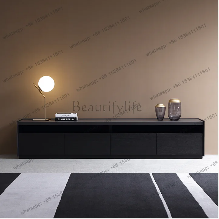 

Vintage black TV cabinet with drawers Black oak storage Small apartment TV cabinet