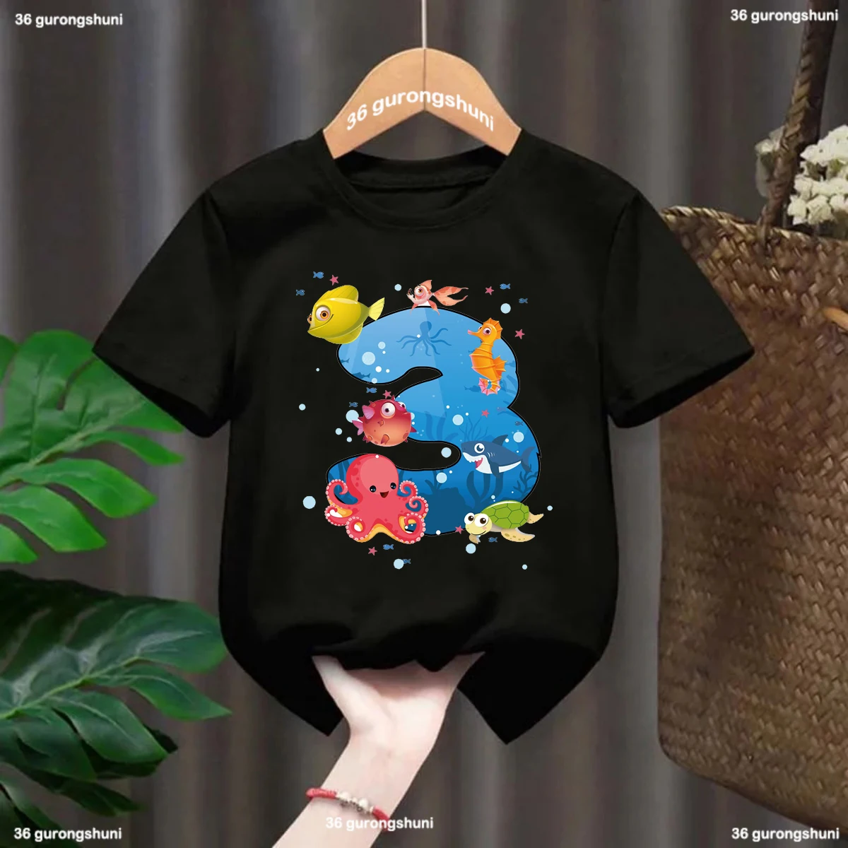 New Hot Kawaii Sea Animals Clothes Squid Cuttlefish T Shirt 2 3 5 6th Happy Birthday Gift T-Shirt Unisex Tshirt Boy Girl Tee Top