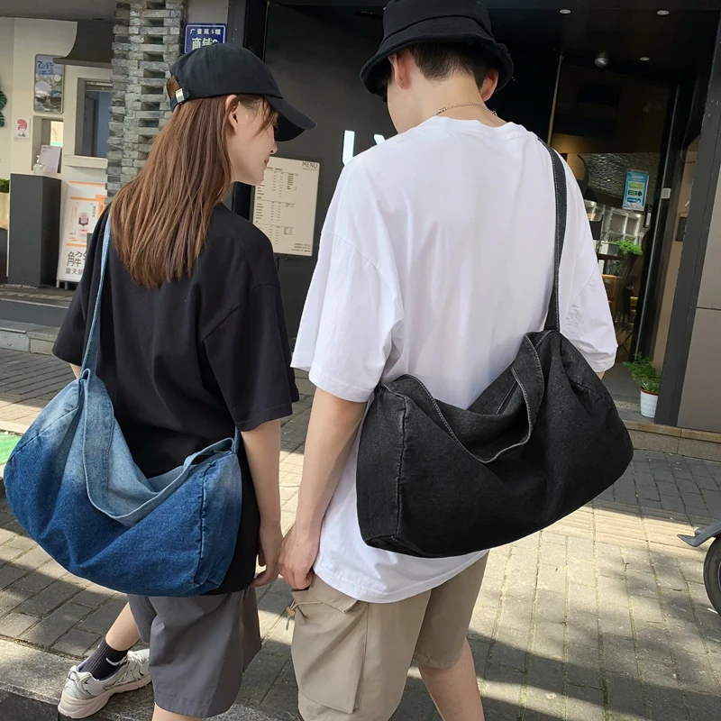 

Fashionable New Satchel Women Men Shoulder Strap Denim Multi-function Big Capacity Bags With Large Pockets Zipper For Shopping
