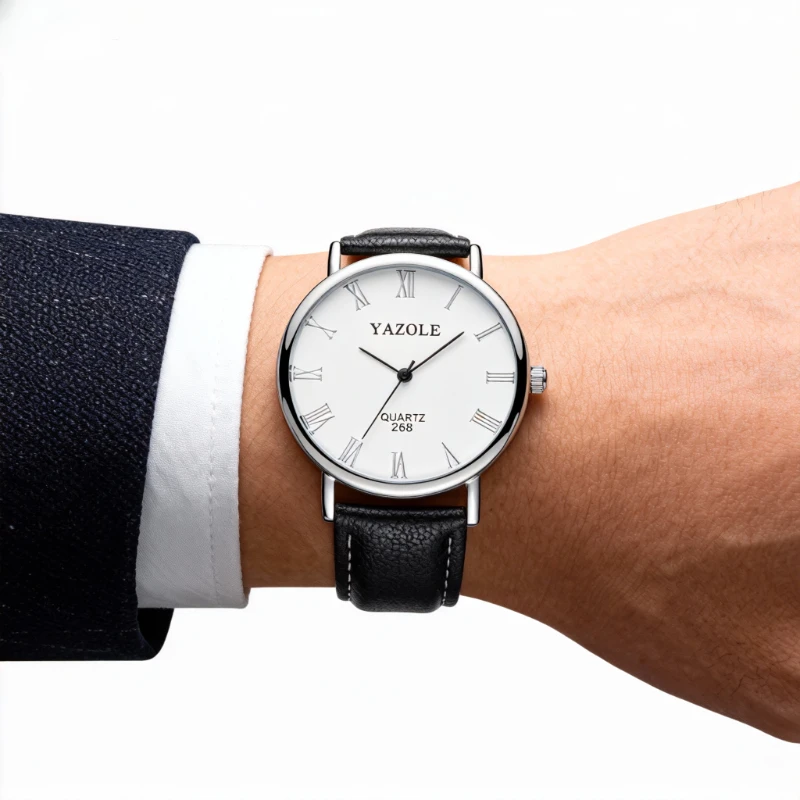 YAZOLE Men's Watch Fashion Casual Watches Leather Band Analog Quartz Wristwatches Simple Business Man Watches Relojí Masculino