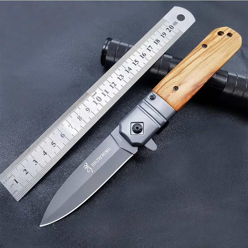 Outdoors EDC Camping Folding Knife Military Tactical Pocket Knives for Hunting and Fishing Wooden Knife Handle Men\'s Gift