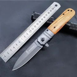 Outdoors EDC Camping Folding Knife Military Tactical Pocket Knives for Hunting and Fishing Wooden Knife Handle Men's Gift