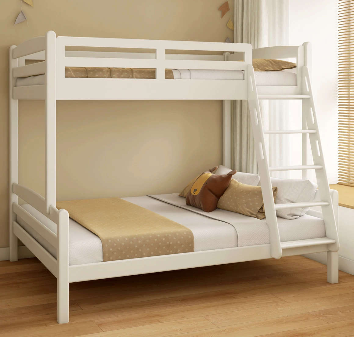 Solid wood, high and low, simple upper and lower double oak detachable molecular children's bed