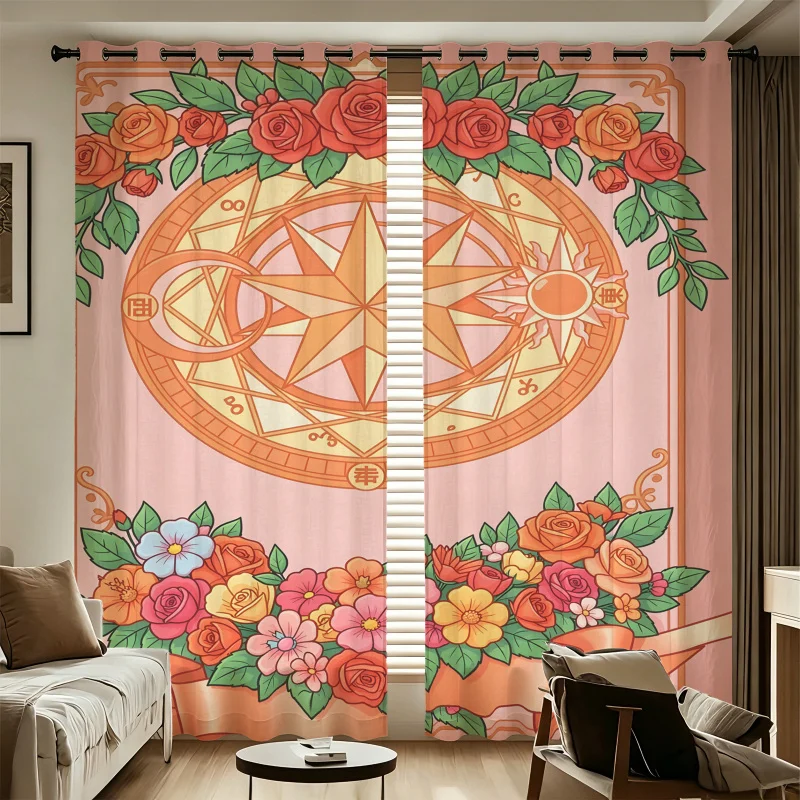 Pentagram Print Printed Curtains 2 Panels Darkening Curtains Light Blocking Rate 85% Decoration Curtains for bedroom window