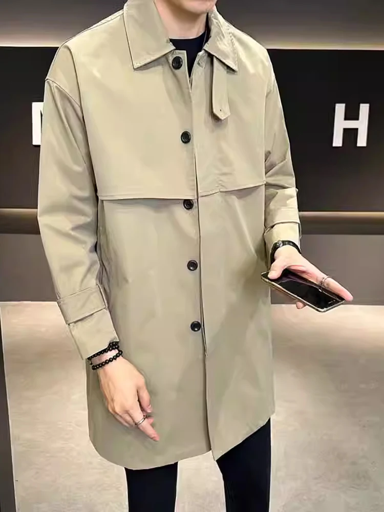 

Мужское осеннее пальто свободного кроя в британском стиле, модная ветровка, молодежная, из полиэстера, однотонная, на одной пуговице