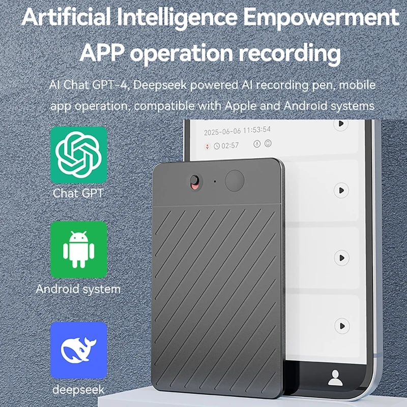 

AI Voice Recorder with LED Indicator ChatGPT Smart Transcription Summarization and Translation Intelligent Note Voice Recorder