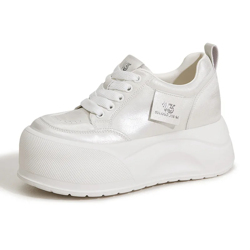 

9CM Microfiber Leather Chunky Sneaker High Brand Platform Wedge Flats Vulcaniz Comfy Booties Shoes Fashion Summer Women