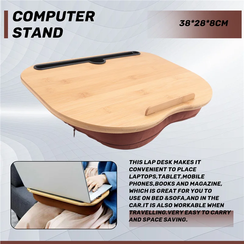 Scrivania per laptop con cuscino, parti del supporto per laptop con slot per tablet, tavolo da letto per computer da viaggio, supporto per laptop fino a 14 pollici-A