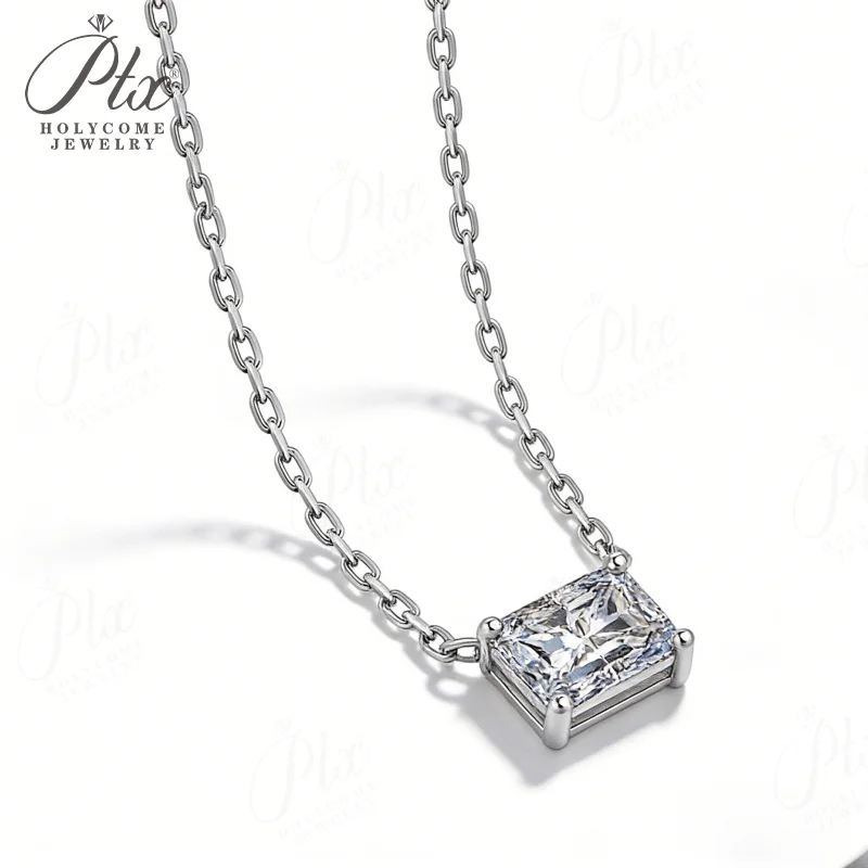 

Ожерелье с муассанитом 1-2 карата, изумрудная/радиантная огранка, подвеска из серебра 925 пробы, изысканное ювелирное украшение, подарок на годовщину или свадьбу