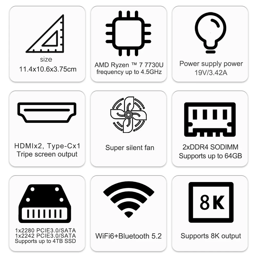 게이밍 미니 데스크탑 컴퓨터, AMD Ryzen 9 5900HX R7 7730U 5825U, Windows 11, DDR4 3200MHz NVMe, NUC 3x4K HTPC WiFi6 BT5.2