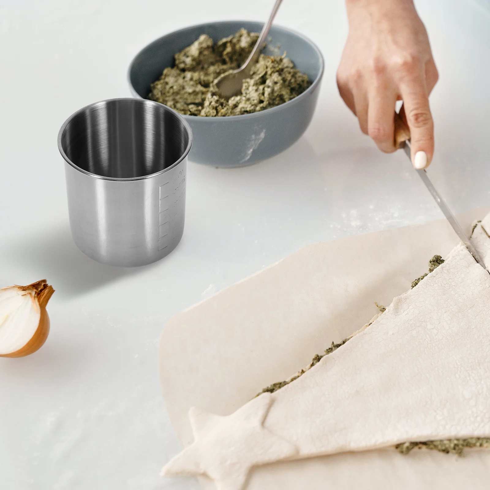 350Ml Stainless Steel Measuring Cup No Handle Easy To Clean Precise Measurement For Baking Cooking Rice Liquids Dry Ingredients