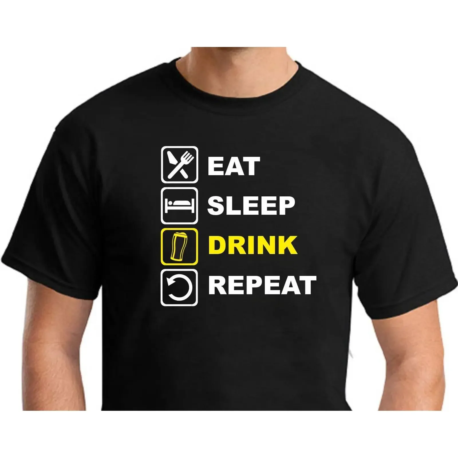Eat Sleep Drink Repeat T Shirt Men's Small 2XLarge vintage Washed Top For Everyday Wear Comfortable Slightly streetwear graphic