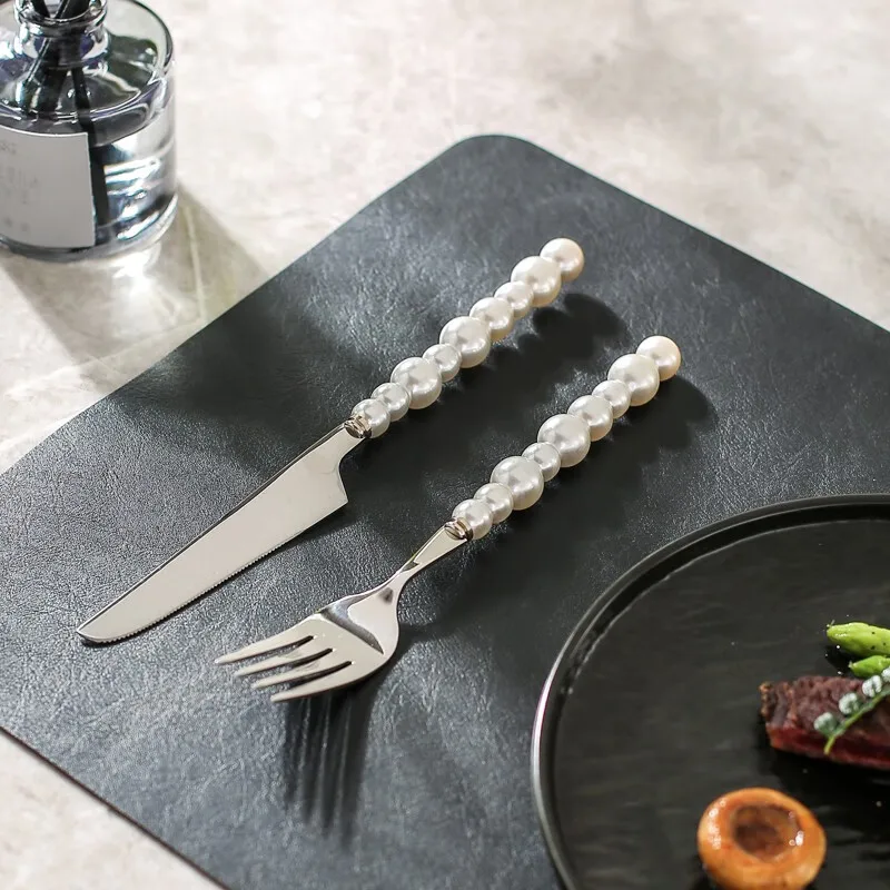 1/3/4Pcs Luxury Pearl Cutlery Set Stainless Steel Tableware Imitation Pearl Knife,Fork and Spoon Creativity Wedding Gift