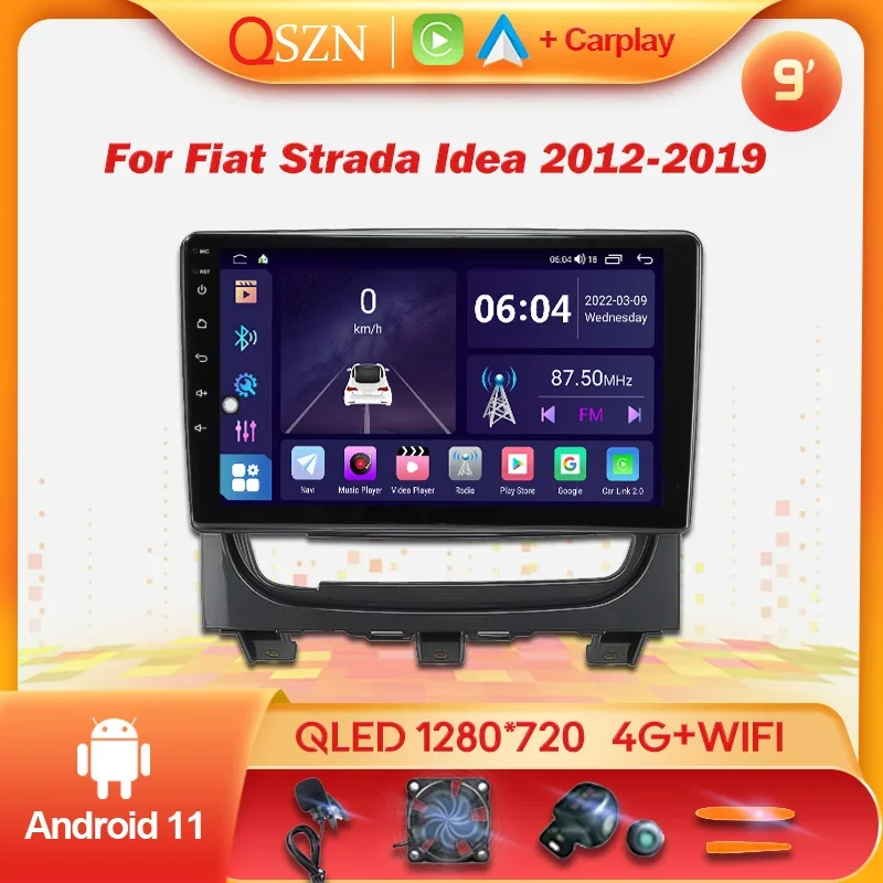 

Автомагнитола QSZN на Android 11 для Fiat Strada Idea 2012-2019, стерео, Carplay, авто, 4G, GPS, Wi-Fi, навигация, DVD, видео